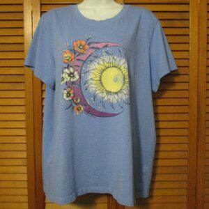 Life Is Good tee shirt, soft blue cotton, stretch, sun & moon size XL